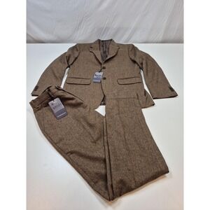 Studio Suits Suit Mens 38R Brown 100% Wool Herringbone Tweed 2 Piece 32x32 NWT